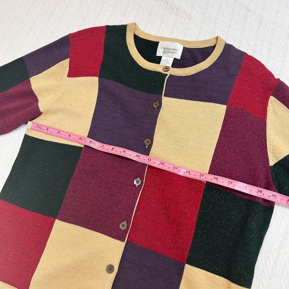 VINTAGE CHRISTOPHER & BANKS holiday color block cardigan sweater sz L, green - Picture 10 of 14